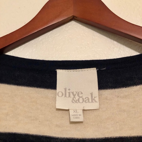 Olive & Oak Navy Blue Tan Striped Cardigan - Picture 2 of 7